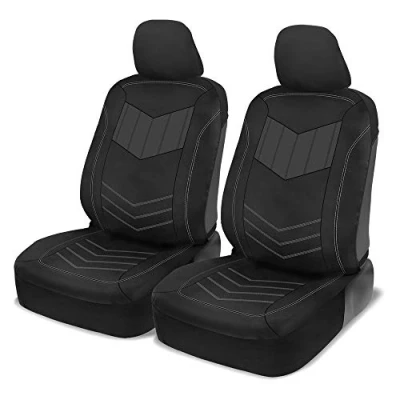 Abbildung von Motor Trend Super Sport Grau Kunstleder Sitzbezüge Vordersitze Modernes zweifarbiges Design, Sitzschoner, Innenbezüge für Auto, LKW, Van und SUV