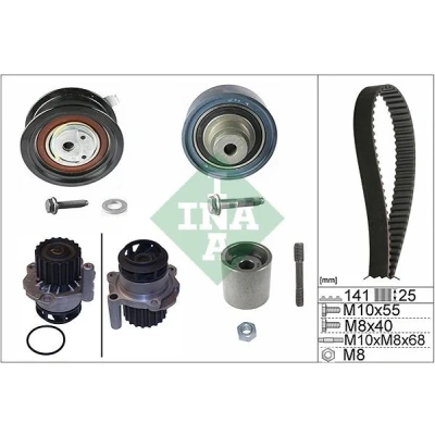 Abbildung von INA 530 0361 30 Wasserpumpe + Zahnriemensatz mit VOLKSWAGEN: Polo IV Hatchback, Saloon, SKODA: Fabia 1 Combi, I Hatchback
