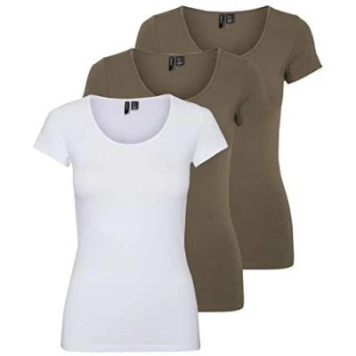 Abbildung von VERO MODA Damen VMMAXI My Soft SS U Neck GA 3PACK 10247489, Bright White/Bungee Cord &amp; BUN, L