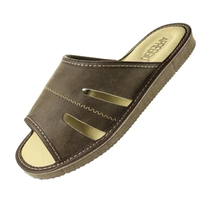 Abbildung von APREGGIO Hausschuhe Herren Leder Slippers Herrenhausschuhe Hausschuh Männer Pantoffel Slipper Braun Größe 46