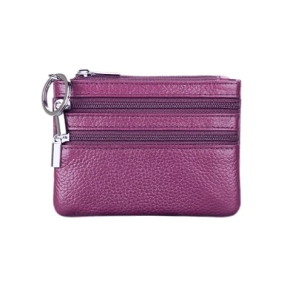 Abbildung von HXT OAK Leder Geldbörse Kreditkartenbörse Klein Geldbeutel Business Card Mini Wallet mit Schlüsselanhänger lila