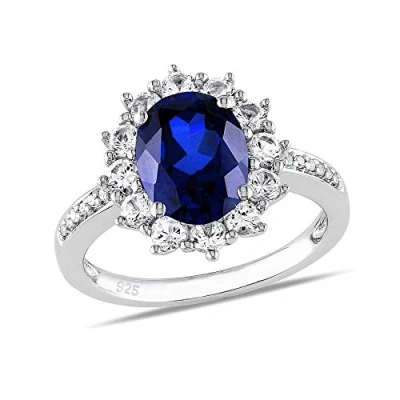 Abbildung von SILVEGO Damen Ring aus 925 Sterling Silber mit synthetischem Saphir der Prinzessin Kate