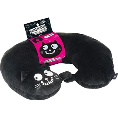 Abbildung von moses. Ed, The Cat Nackenkissen 2 In 1 Nackenhörnchen und Kopfkissen für Reisen Katzen Form Reisekissen, 28 cm, Schwarz
