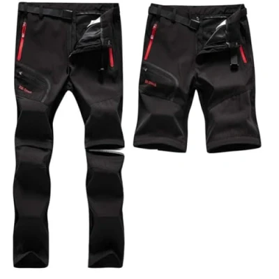Abbildung von SANMIO Herren Wanderhose Zip Off Atmungsaktiv Wasserdicht Softshellhose Outdoor Funktionshose Trekkinghose Entfernbar Schnell Trockend (mit Gürtel) Schwarz, XL