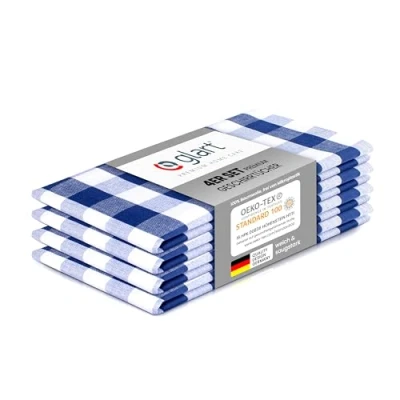 Abbildung von Glart 48BYB 4er Set Premium Küchentücher Geschirrtücher Geschirrhandtücher Küchenhandtücher, 100% Baumwolle OEKO TEX, 70x50 cm, blau kariert, vorgewaschen