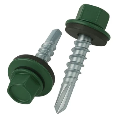 Abbildung von 4.8 mm x 35 Dachschrauben, Sechskantkopf Selbstbohrend Mehrfarbig (RAL 6005 Moosgrün) Schrauben mit versiegelter EPDM Unterlegscheibe, rostfreie, Verzinkte, Gehärtete (50 Stück)