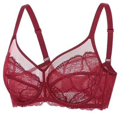 Abbildung von DOBREVA Damen Spitzen Minimizer BH mit Bügel Große Brüste Sexy Vollschalen Ungefüttert Chinesisches Rot 85F