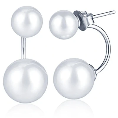 Abbildung von Yumilok 925 Sterling Silber Doppel Perlen Ohrhänger Ohrstecker Ohrring Jackets Hypoallergen Ohrschmuck für Damen Frauen Mädchen