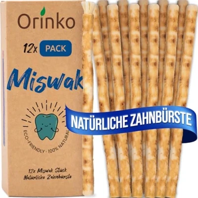 Abbildung von 12x Miswak Siwak Stück Zahnputzhölzer 100% Natürliche Zahnbürste Reinigend, Desinfizierend und Aufhellend Umweltfreundlich, Biologisch Abbaubar Vegan Mit Gratis E Book