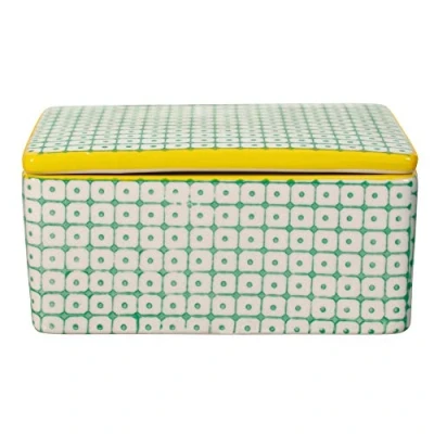Abbildung von Bloomingville Butterdose Carla Retro Butterbox mit Deckel für EIN 250 g Stück Butter Vintage L 13 x H 6 W 10 cm, grün gelb, Keramik