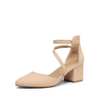 Abbildung von DREAM PAIRS Damen Pumps mit geschlossenem, spitzem Zehenbereich und niedrigem Blockabsatz, Knöchelriemen, Hochzeitsschuhe, Elegante Schuhe,Size 41,Nackt Nubuck,SDPU2354W
