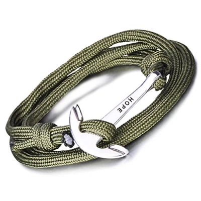 Abbildung von Unendlich U &quot;Hope Anker Damen Herren Charm Armband Geflochten Nylonseil Legierung Wickelarmband Multilayer Armreifen, Grün