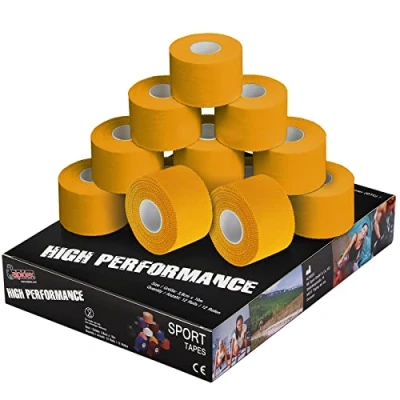 Abbildung von ALPIDEX 12 Rollen Sport Tape Set 3,8 cm x 10 m Gelenk Tapeverband Viele Farben Reißbares Unelastisches Sporttape Hautfreundlich Handball Fußball Volleyball, Farbe:gelb