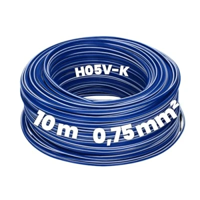 Abbildung von Kalitec 10 Meter H05V K 0,75 mm² dunkelblau weiß Verdrahtungsleitung I Aderleitung flexibel PVC Einzelader Litze 0,75mm2 Verdrahtung feindrätig Einzelleitung Kabel eindrähtig Schaltdraht