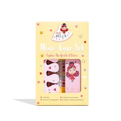 Abbildung von Miss Nella NAIL KIT Maniküre und Pediküre Set für Kinder mit Nagelsticker, Tattoos, Nagelfeile Zehenspreizer speziell Kinderhände füße