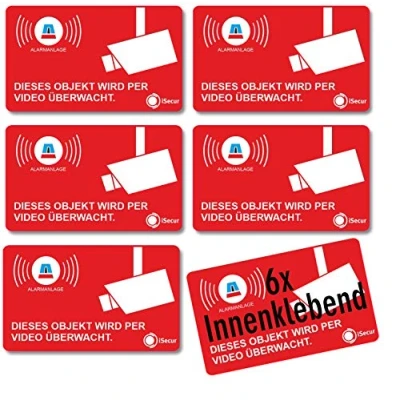 Abbildung von iSecur 6 Alarm gesichert Aufkleber I 5x3 cm innenklebend UV + wetterfest Hinweis Achtung Anlage Video Überwachung rot hin_050