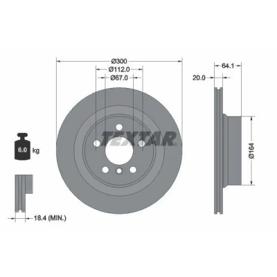 Abbildung von TEXTAR Bremsscheibe BMW: 3 Saloon, Touring, 4 Coupe 300mm 20mm 05/06 112mm innenbelüftet beschichtet hochgekohlt 92326905 34206877213,34206880071