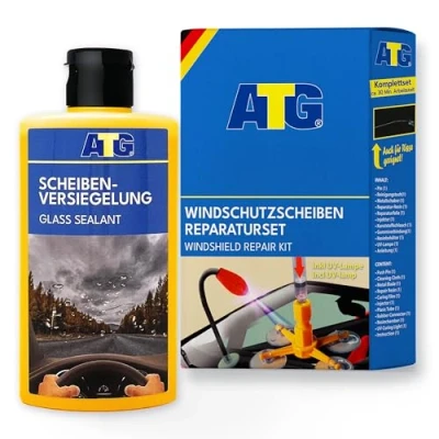 Abbildung von ATG® Scheibenreparatur Set mit UV Lampe + Scheibenversiegelung 250ml DIY Reparatur bei Steinschlag &amp; Regen Abperleffekt Klarer Durchblick Schutz für Windschutzscheiben