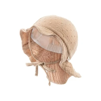 Abbildung von Sterntaler Sonnenhut Punkte Mädchen Sommerhut aus Musselin UV Schutz 50+ mit Nackenschutz zum Binden Futter Batist Baby und Kinder Kopfbedeckung beige, Größe 45