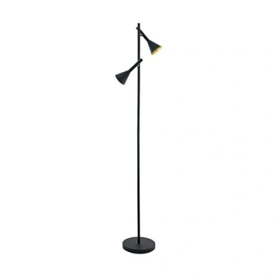 Abbildung von EGLO Stehlampe Cortaderas, 2 flammige Stehleuchte Vintage, Industrial, Standleuchte aus Stahl, Wohnzimmerlampe in Schwarz, Gold, Lampe mit Tritt Schalter, GU10 Fassung