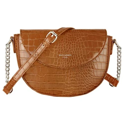 Abbildung von David Jones Damen Kleine Krokodil Umhängetasche Frauen Schultertasche PU Leder Halbe Runde Halbmond Messenger Crossbody Bag Pochette Clutch Citytasche Abendtasche Mode Elegante Cognac Braun
