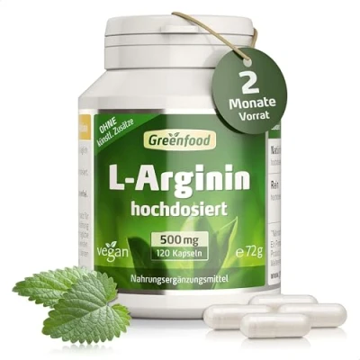 Abbildung von L Arginin pur, 500 mg, hochdosiert, vegan, 120 Kapseln Ohne Zusätze. Gentechnik.
