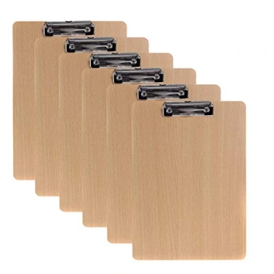 Abbildung von 6er Klemmbrett A4 aus Hartholz extra dick 4mm, mit Aufhängeose, Gummierter Metalklemme, Schreibbrett Pad Halter Clipboard Qualität Holz Faserplatte Zwischenablage Schreibblock, TKD8009