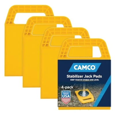 Abbildung von Camco Camper/RV Stabilisierende Wagenheber Pads mit ineinandergreifendem Design und praktischem Gurt für die Aufbewahrung Organisation von Wohnmobilen, geformt aus starkem, UV stabilisiertem