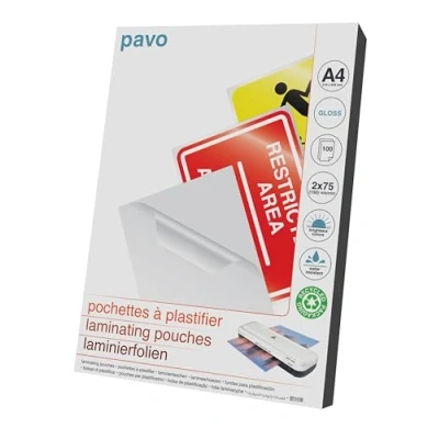 Abbildung von Pavo Laminierfolien, DIN A4, 2x75 micron, 100 er Pack, Glänzend