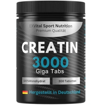 Abbildung von Creatin 3000 Giga Tabs, workout booster, 3450mg Monohydrat pro Tagesdosis, 300 vegane Tabletten, Alternative zu Kreatin Kapseln &amp; Pulver, Für Muskelaufbau, Training, Sport, Fitness