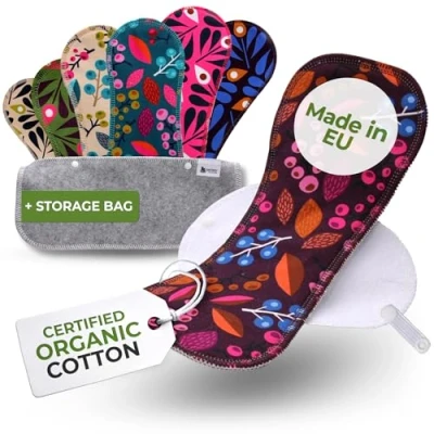 Abbildung von Waschbare Binden bio Baumwolle; 7 Pack (alle Größen) Stoffbinden waschbar MADE IN EU; wiederverwendbare Waschbar; starke Blutung; Baumwollbinden Damenbinden Menstruation