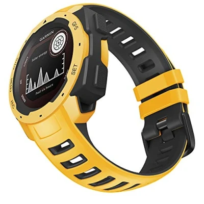 Abbildung von WIIKAI Armband Ersatzarmbänder kompatibel für Garmin Instinct,Instinct Esports Silikon Ersatz Uhrenarmbänder.(Gelb Schwarz)