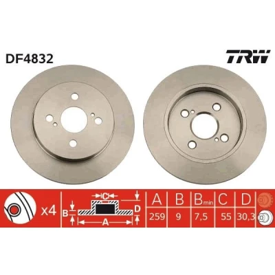 Abbildung von TRW DF4832 Bremsscheibe 259 9 4 100 voll lackiert TOYOTA: Yaris II Hatchback, III iQ