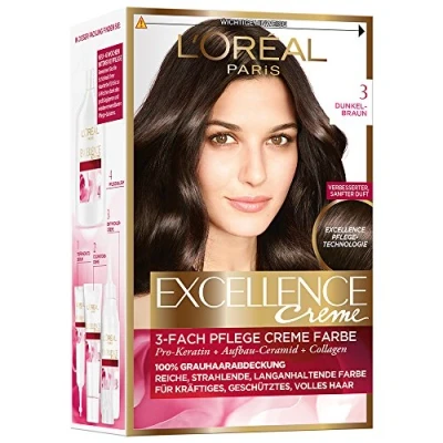 Abbildung von L&#039;Oréal Paris Permanente Haarfarbe, 100 Prozent Grauhaarabdeckung, Haarfärbeset mit Coloration, Shampoo und 3 Fach Pflege Creme Farbe, Excellence Crème Dunkelbraun