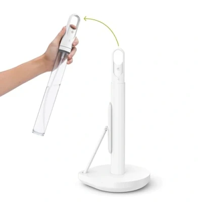 Abbildung von simplehuman Stehender Papierhandtuchhalter mit Sprühpumpe, weißer Edelstahl