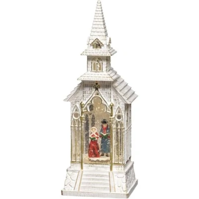 Abbildung von Konstsmide 4366 200 Kirche Warmweiß LED Weiß beschneit, mit Wasser gefuellt, Timer, Schalter