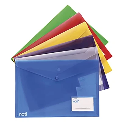 Abbildung von 18er Pack Dokumentenmappe Dokumententasche transparent DIN A4+ 3 Stück je Farbe mit Druckknopf und Tasche für Visitenkarten Kapazität 150 Blatt