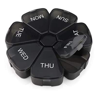 Abbildung von Tablettenbox 7 Tage Morgens Abends Runden Pillendose Tragbare und Feuchtigkeitsbeständiger Medikamentenbox, BPA Freier Tabletten Organizer für Medikamente, Vitamine Lebertran