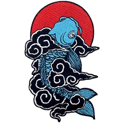 Abbildung von Aufnäher, bestickt, Design: Japanische Koi Fische, zum Aufbügeln oder Aufnähen