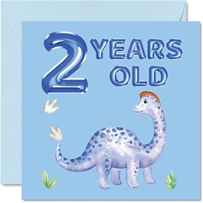 Abbildung von Geburtstagskarte zum 2. Geburtstag Dinosaurier &amp; Luftballons Happy Birthday Karte 2 Year Old Boy, Jungen Geburtstagskarten für ihn, 145 mm x Grußkarte Sohn, Neffe, Enkel, Kinder