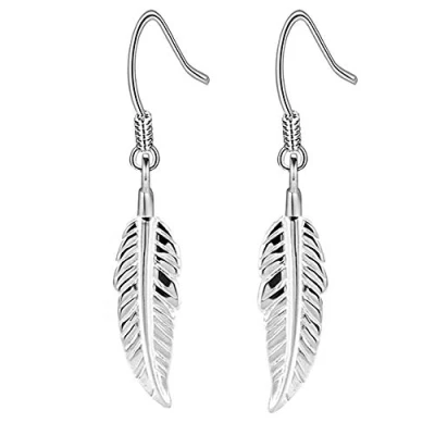 Abbildung von Damen Ohrringe Silber 925 Ohrhänger Feder hängend Schmuck Ohrschmuck Tropfen für