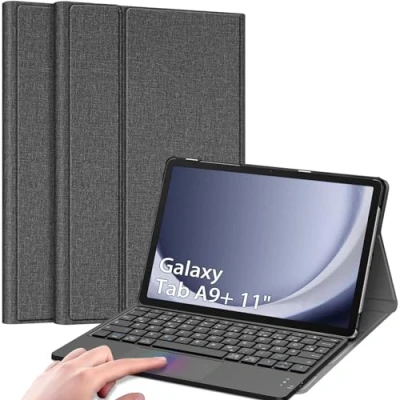 Abbildung von Fintie Tastatur Hülle für Samsung Galaxy Tab A9 Plus 11 Zoll 2023 SM X210/X216/X218 Deutscher mit Touchpad Magnetisch Abnehmbarer Keyboard, Grau