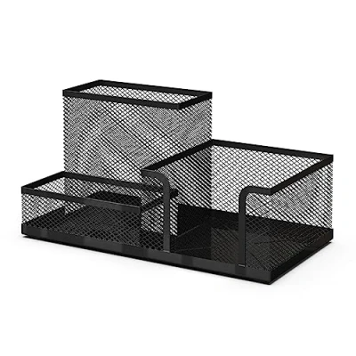 Abbildung von Schreibtisch Organizer und Stiftehalter aus Metallgeflecht / Bürozubehör Schulsachen Stifte Schreibwaren 20,3x10,3x10,3 cm Schwarz