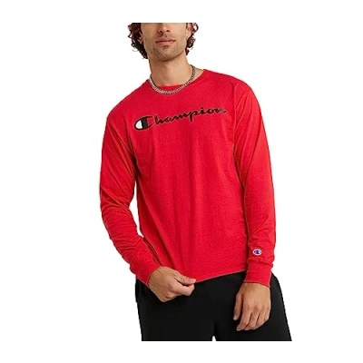 Abbildung von Champion Herren, Classic Long Sleeve, Comfortable, Soft for Men (Reg. Or Big &amp; Tall) T Shirt, Scharlachrote Schrift, XL