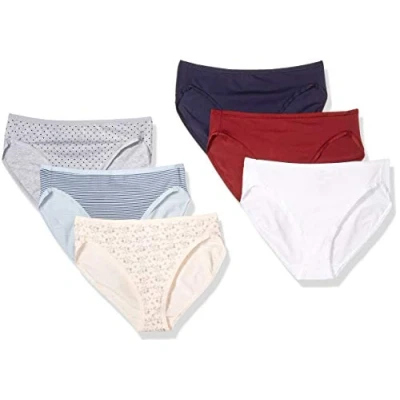 Abbildung von Amazon Essentials Damen Slip aus Baumwolle mit hohem Beinschnitt (in Übergröße erhältlich), 6er Pack, Kühle Farben/Warm, 42