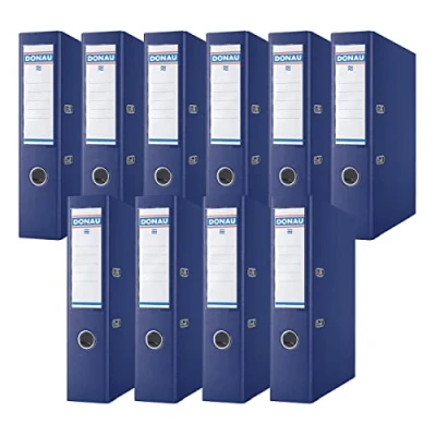Abbildung von DONAU Premium Ordner Breit 10er Pack/DIN A4 / 7,5 cm 10 Stück/Navy Blau/Kunststoffbezug PP/Carton Papier Schlitzordner Büroordner Aktenordner Ringordner/Grünen Punkt