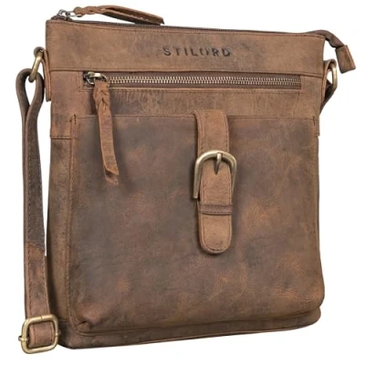 Abbildung von STILORD &#039;Theodora&#039; Retro Leder Handtasche Damen Umhängetasche klein zum Umhängen Schultertasche für Freizeit Shopping Abend Ledertasche Echtleder, Farbe:vinto braun