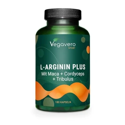 Abbildung von L Arginin Plus Vegavero® 180 Kapseln Base mit Maca, Cordyceps, Tribulus, Zink BOOSTER für aktive Männer Hochdosiert VEGAN &amp; Ohne Zusätze
