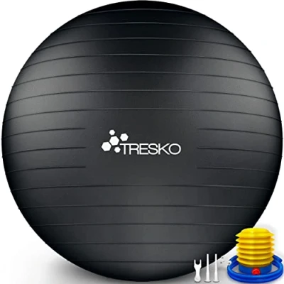 Abbildung von TRESKO Gymnastikball mit GRATIS Übungsposter inkl. Luftpumpe Yogaball BPA Frei Sitzball Büro Anti Burst 300 kg,Schwarz,75cm (für Körpergröße 175 185cm)