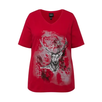 Abbildung von Ulla Popken DEER Graphic TEE Tshirt print, Damen, Größe: 46/48, Salsa